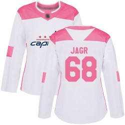 Authentic Women's Jaromir Jagr White/Pink Jersey - #68 Hockey Washington Capitals Fashion