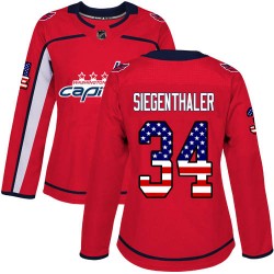 Authentic Women's Jonas Siegenthaler Red Jersey - #34 Hockey Washington Capitals USA Flag Fashion