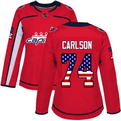 Authentic Women's John Carlson Red Jersey - #74 Hockey Washington Capitals USA Flag Fashion