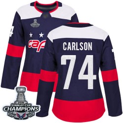 Authentic Women's John Carlson Navy Blue Jersey - #74 Hockey Washington Capitals 2018 Stanley Cup Final Champions 2018 Stadium S