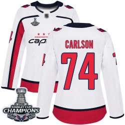 Authentic Women's John Carlson White Away Jersey - #74 Hockey Washington Capitals 2018 Stanley Cup Final Champions