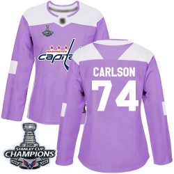 Authentic Women's John Carlson Purple Jersey - #74 Hockey Washington Capitals 2018 Stanley Cup Final Champions Fights Cancer Pra