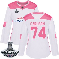 Authentic Women's John Carlson White/Pink Jersey - #74 Hockey Washington Capitals 2018 Stanley Cup Final Champions Fashion
