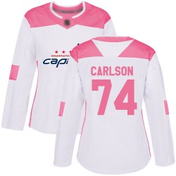 Authentic Women's John Carlson White/Pink Jersey - #74 Hockey Washington Capitals Fashion
