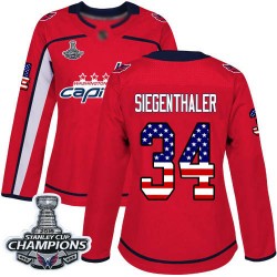Authentic Women's Jonas Siegenthaler Red Jersey - #34 Hockey Washington Capitals 2018 Stanley Cup Final Champions USA Flag Fashi