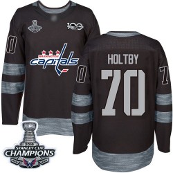 Authentic Men's Braden Holtby Black Jersey - #70 Hockey Washington Capitals 2018 Stanley Cup Final Champions 1917-2017 100th Ann