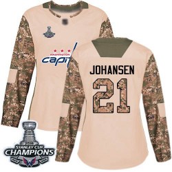 Authentic Women's Lucas Johansen Camo Jersey - #21 Hockey Washington Capitals 2018 Stanley Cup Final Champions Veterans Day Prac