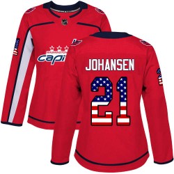 Authentic Women's Lucas Johansen Red Jersey - #21 Hockey Washington Capitals USA Flag Fashion