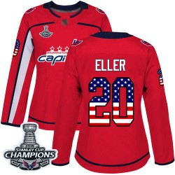 Authentic Women's Lars Eller Red Jersey - #20 Hockey Washington Capitals 2018 Stanley Cup Final Champions USA Flag Fashion