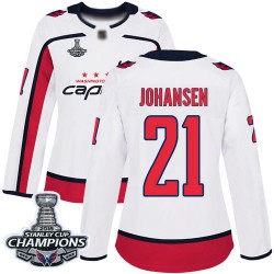 Authentic Women's Lucas Johansen White Away Jersey - #21 Hockey Washington Capitals 2018 Stanley Cup Final Champions