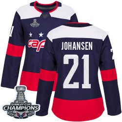 Authentic Women's Lucas Johansen Navy Blue Jersey - #21 Hockey Washington Capitals 2018 Stanley Cup Final Champions 2018 Stadium