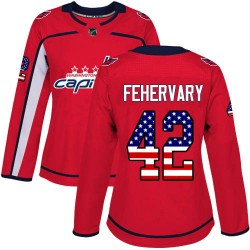 Authentic Women's Martin Fehervary Red Jersey - #42 Hockey Washington Capitals USA Flag Fashion